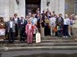 Alumni on the steps of the Medical School