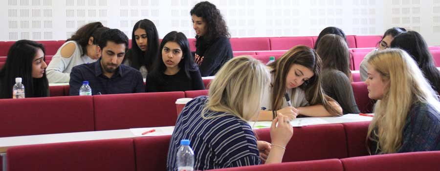 Students working in one of the law school lecture theatres.