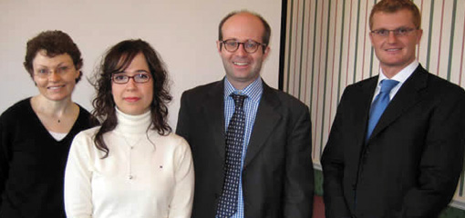 Photo of the Speakers at the Microsoft Workshop (L-R: Ms Ann Walsh, Dr Maria Gil-Molto, Dr Luca Rubini, and Mr Michele Nascimbene)
