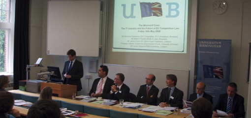 Photo of the speakers at the conference with Professor Anthony Arnull