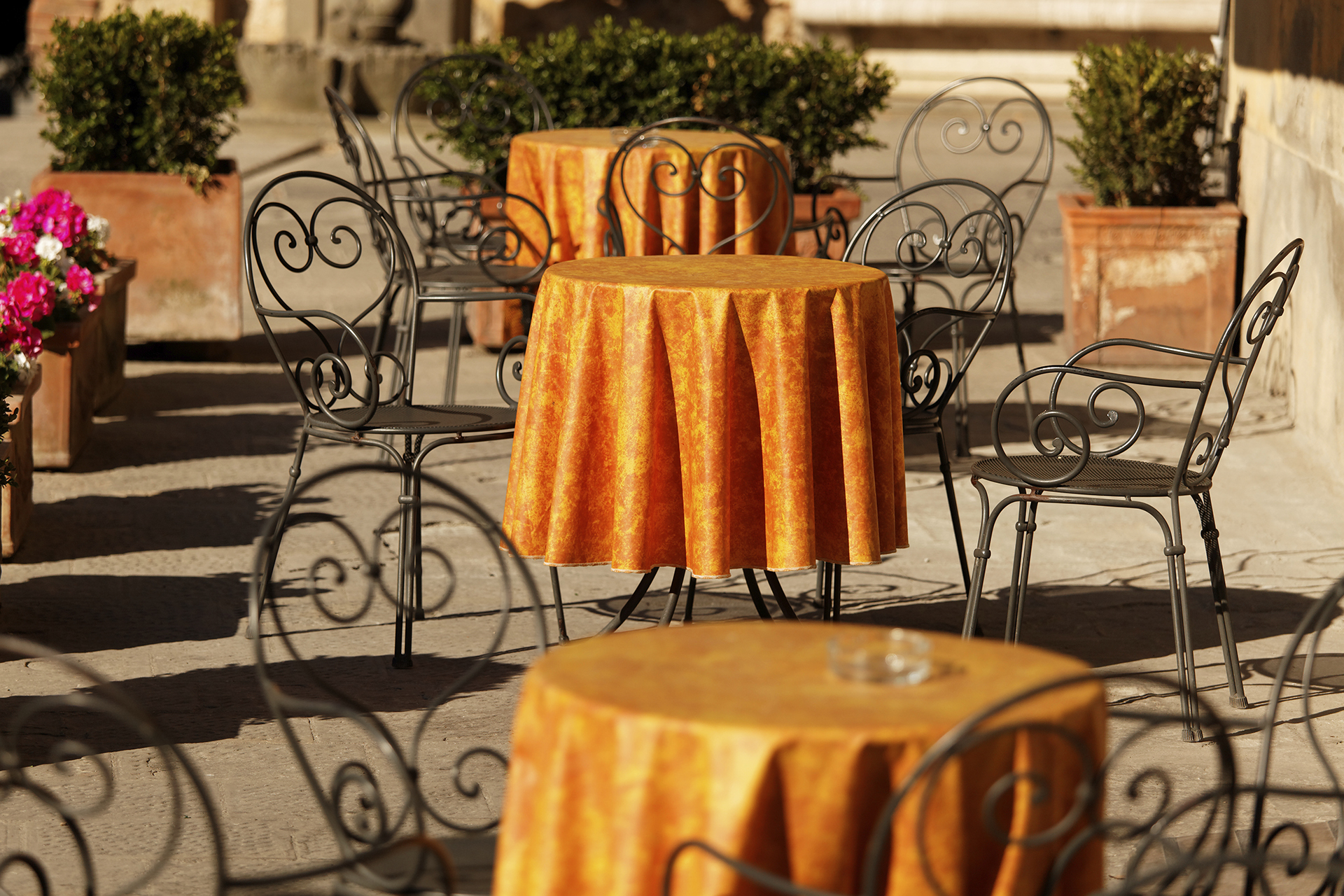 Photograph of outdoor cafe tables