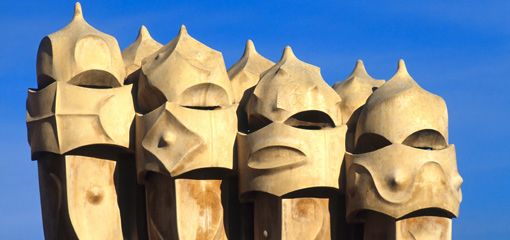 Photograph of sculptural chimneys in Barcelona