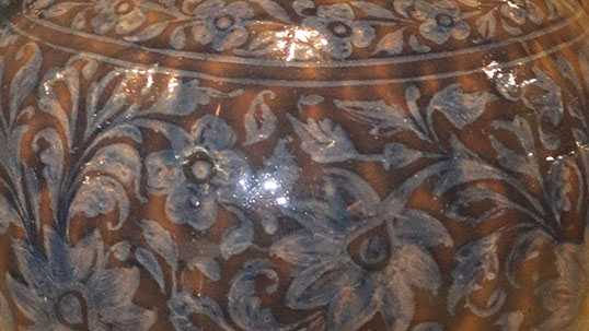close up detail of a pot from the Potteries Museum