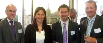 (L-R) Andrew Ottley, partner at Ince & Co, Jyoti Ahuja, prize-winner, James Lee, Birmingham Law School, and Kevin Cooper, partner at Ince & Co.