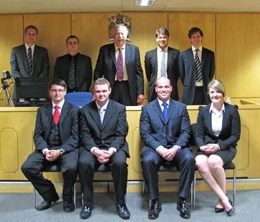 The OUP & BPP National Mooting Competition 2009-10 Finalists. Rupert and Jon are standing to the judge's right-hand side. Reproduced with kind permission of Ben Spagnolo (Oxford)