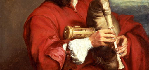 Detail from a Van Dyck painting showing a musician playing a musette