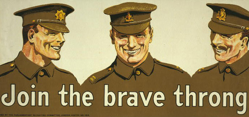 Illustration of army officers with the title 'Join the brave throng'