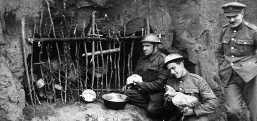 Photograph of an officer and soldiers in the first world war trenches
