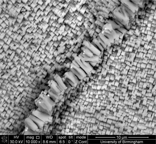Microscopic view of crystal grain boundary