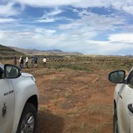 Palaeontologists from the University of Birmingham and Wits University (Johannesburg) searching for dinosaur fossils on the South Africa-Lesotho border