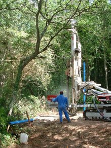 Drilling boreholes in the forest