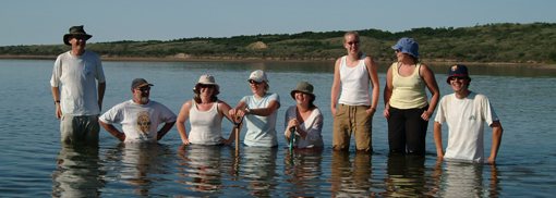 The team enjoys a dip in the river