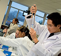 Chinese student in Biosciences lab
