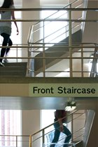 Students walking up stairs