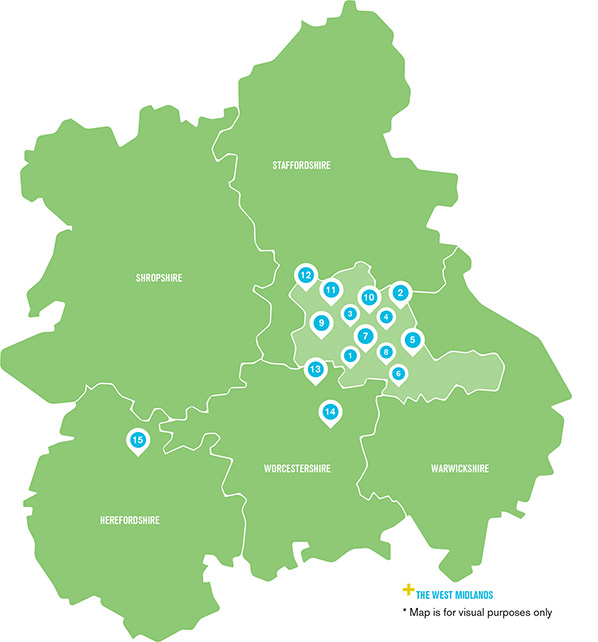 Map of placements within the West Midlands