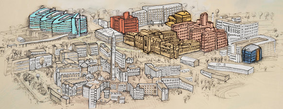 Drawing of Edgbaston campus landmarks