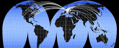 Graphic showing links across the world from country to country