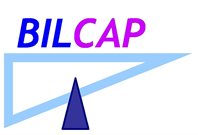BILCAP logo in blue and pink lettering with a triangular design below.