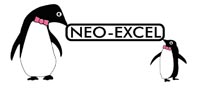 The NEO-EXCEL logo which features two penguins and black writing on a white background.