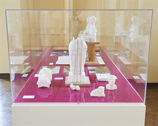 Plaster models by Eduardo Paolozzi, displayed in Moonstrips Empire News exhibition