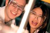 Two students wearing eyeshields