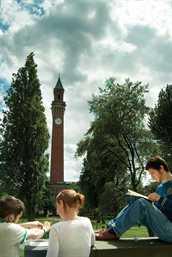 Students and tower