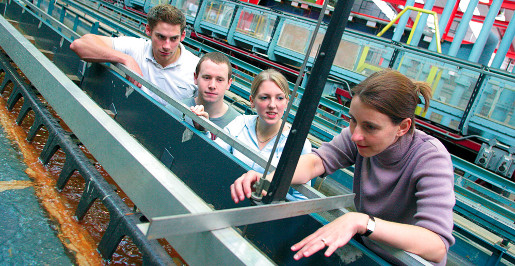 Students observing a demonstration in a Civil Engineering facilitiy