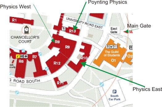 Campus location map for the School of Physics and Astronomy