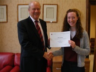 Anoushka receiving her RT Jones Prize from Michael Sheppard