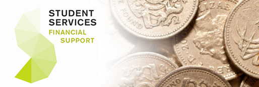 Student Services financial support logo with faded pound coin background