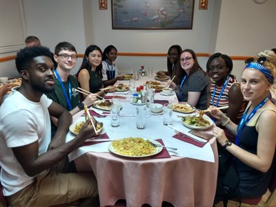 Students eating lunch in a Chinese restaurant