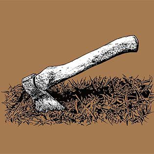 An axe sticking out of the ground