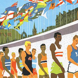 image from promotional booklet produced for the 1970 Edinburgh games. The image features a group of runners.