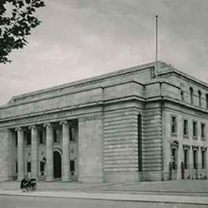 Black and white photograph of The Exchange building