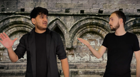 Two deaf actors performing an extract from Macbeth in a Signing Shakespeare film clip.