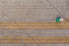 Aerial view of a cotton harvester in Texas