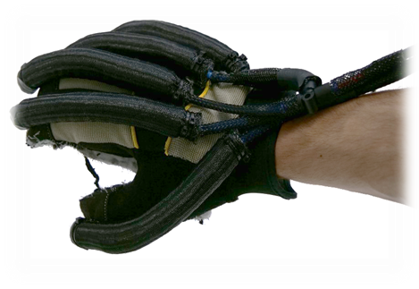 Illustrating the pneumatic muscle actuators fixed on our smart soft glove