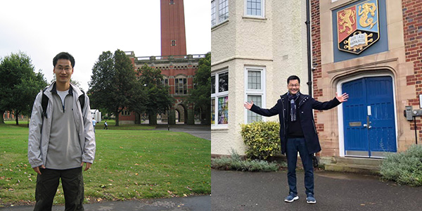A montage of two pictures of Jasper Chung at the University of Birmingham - then and now