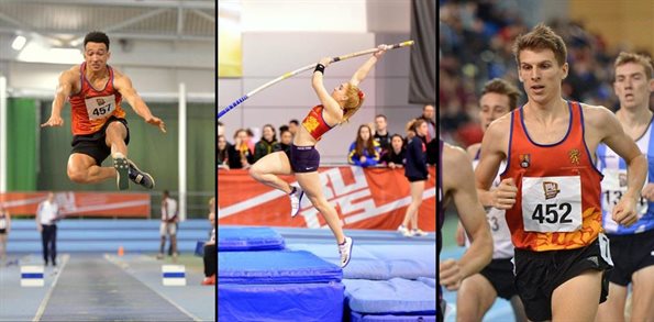 Collage of three athletes - long jump, pole vault, long distance runner