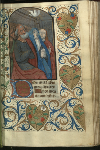 One of the illuminations, with decorative border, in MS878.