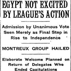 Newspaper headline - Egypt not excited by League's Action