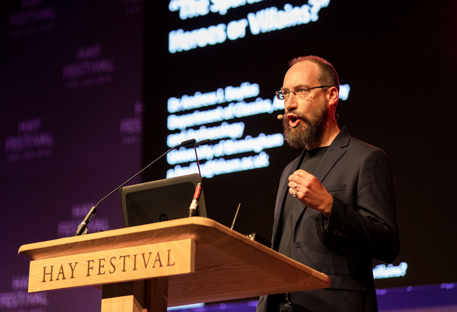 Andrew Bayliss speaking at Hay Festival
