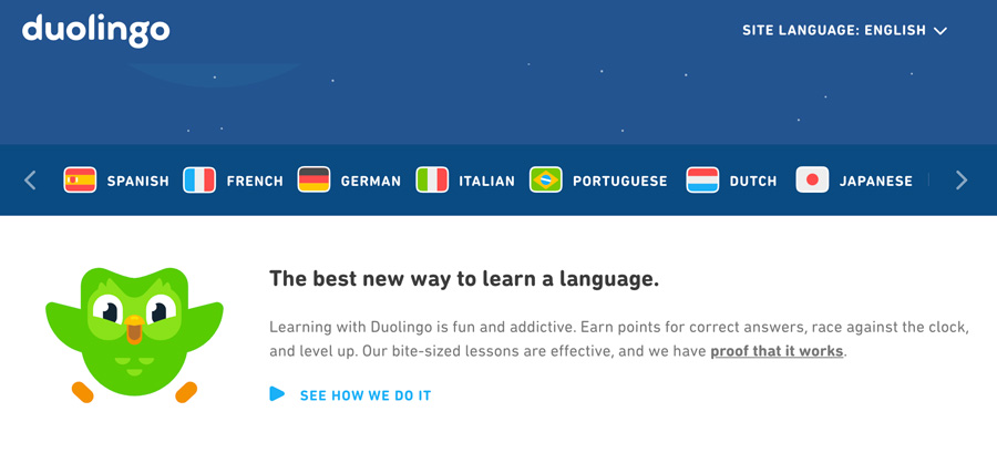 a screenshot from the Duolingo website