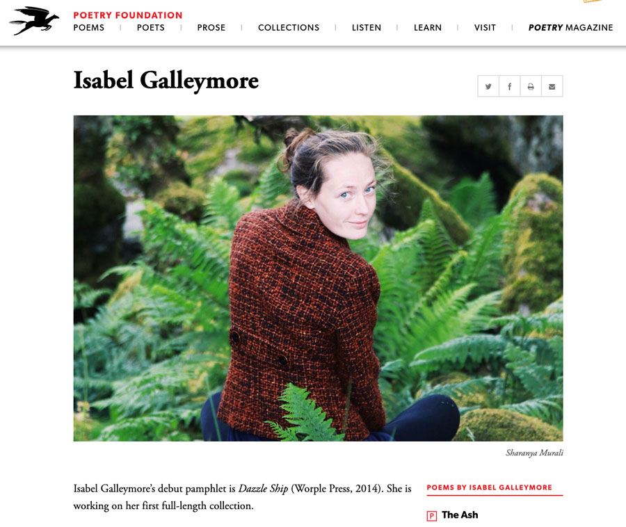 A screenshot of the Isabelle Galleymore webpage on the Poetry Foundation website
