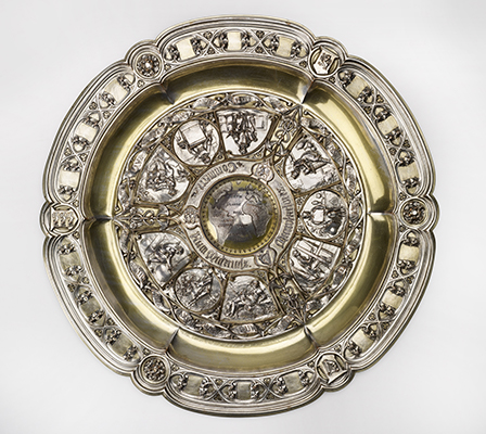 John Leighton, designer, Elkington, Mason and Co., manufacturers, Commemorative tray or tablet (c. 1851), electroformed and electroplated copper, partly gilded