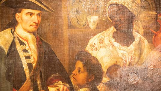 Mexican School, De español y negra se produce un mulato (From Spanish and Black a mulatto is produced) (c.1700-1800), oil on canvas, 104 x 145 cm ©Leicester Museum and Art Gallery/Opal 22 Arts and Edutainment.
