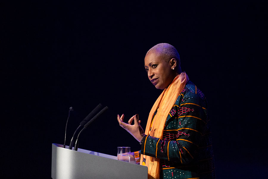 Sandie Okoro (of the World Bank) speaking at the University of Birmingham Annual Meeting 2019