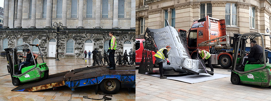 Putting the monument together in Birmingham City Centre