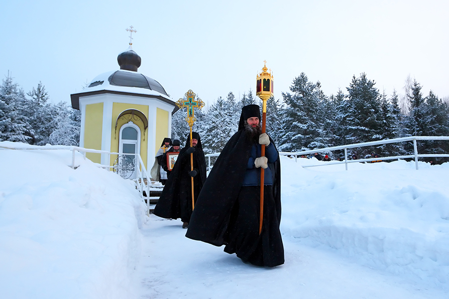 Traditional Christian church service on the Epiphany in Russia