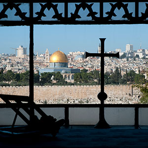 Jerusalem skyline with dome and cross